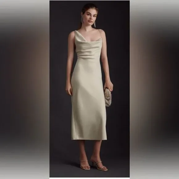 Anthropologie BHLD August Satin Charmeuse Midi Dress - Picture 1 of 15